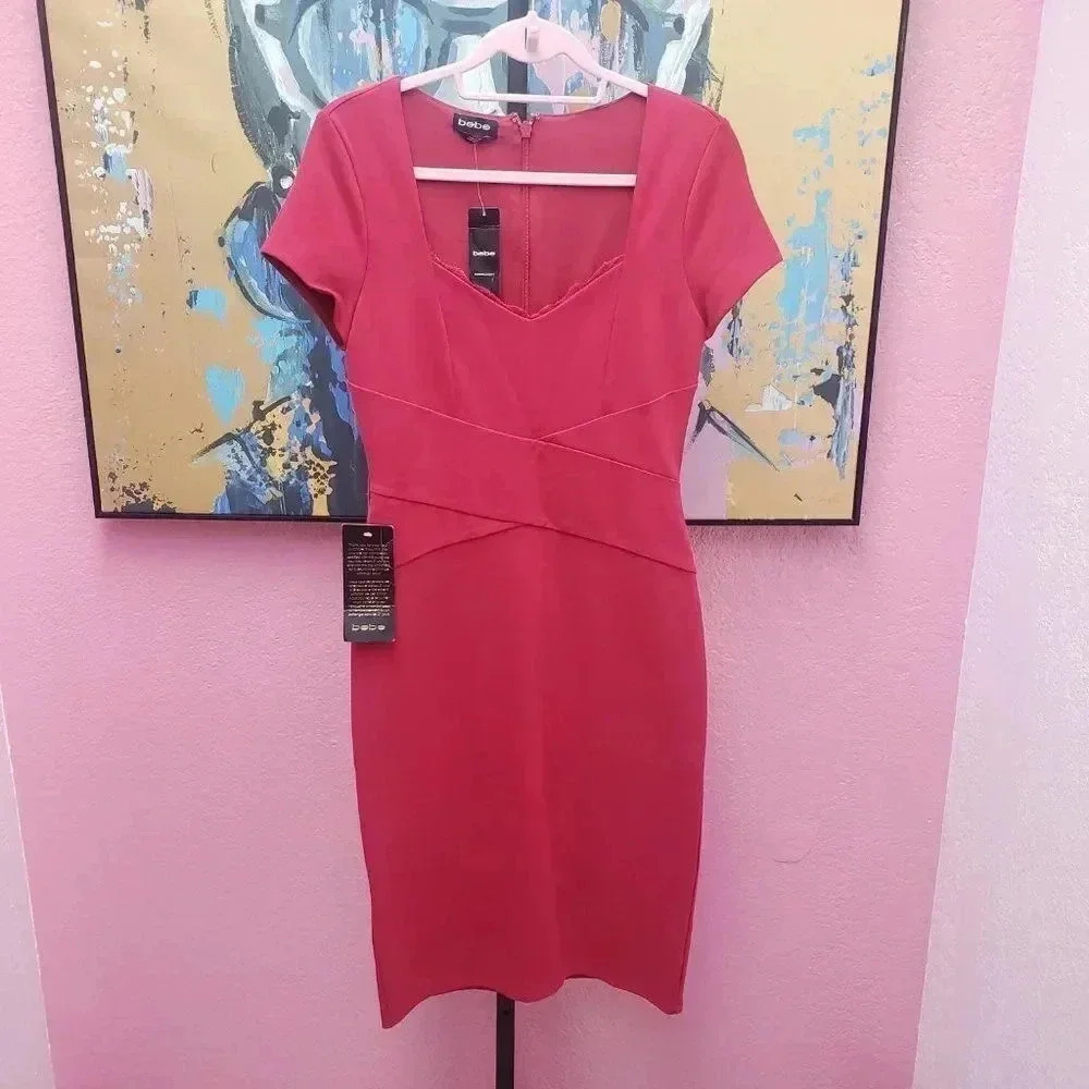 Bebe Lucille Lace Trim Ponte Dress